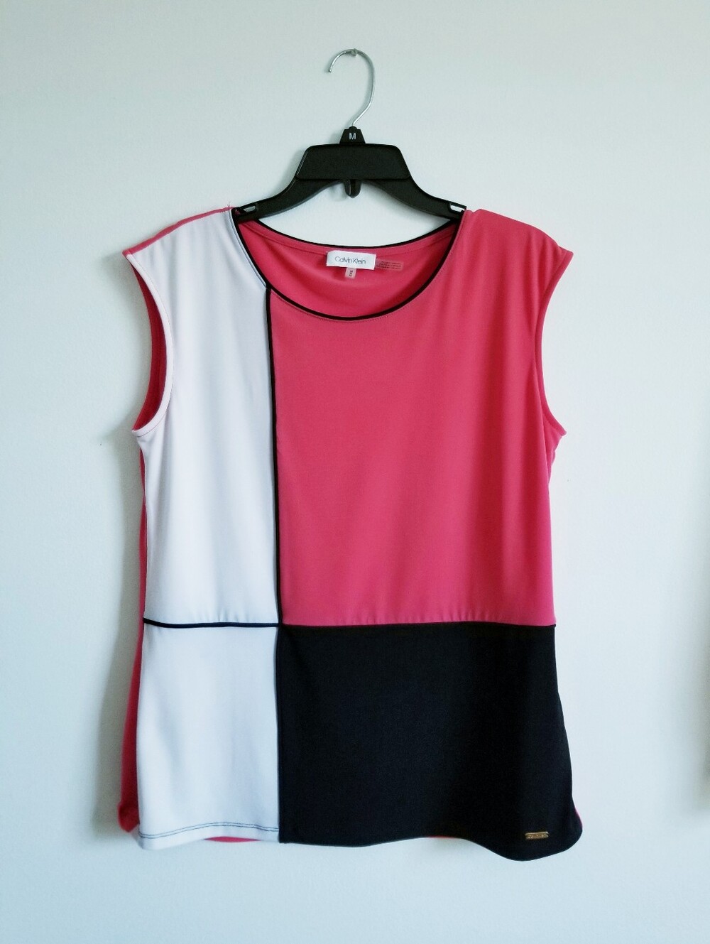 Calvin Klein Colorblock Sleeveless Top - Pink/White/Black